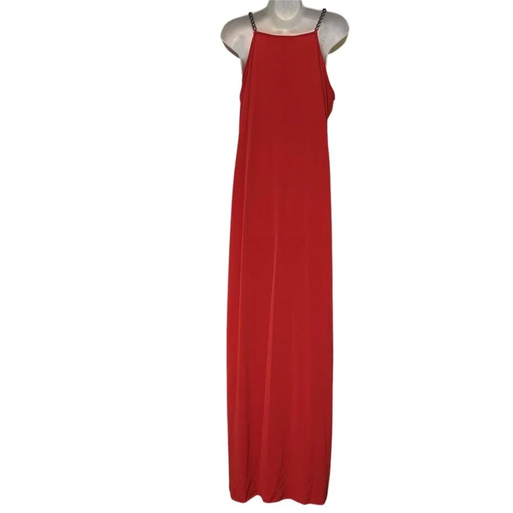 Michael‎ Kors DRK Persimmon red Maxi dress sz XL halter chain-strap pull-on new